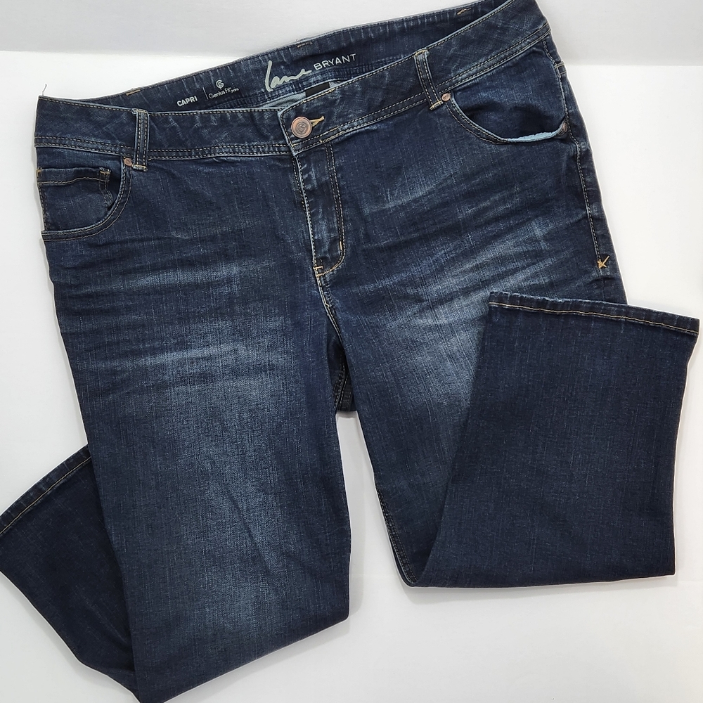 Lane Bryant Genius Fit Capri Dark Wash Blue Denim Stretch Jeans